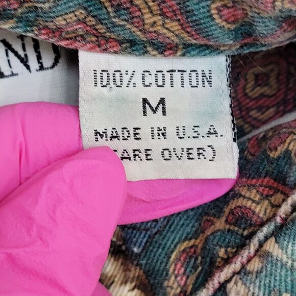 Vintage Boho Hippie Button Shirt Medium 23x28 Green - Picture 8 of 12